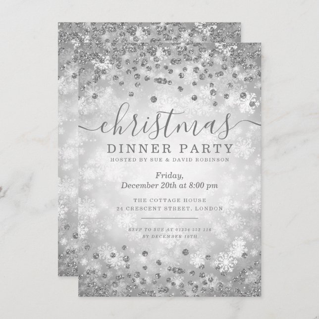 Modern Silver Christmas Glitter Winter Wonder Invitation (Front/Back)