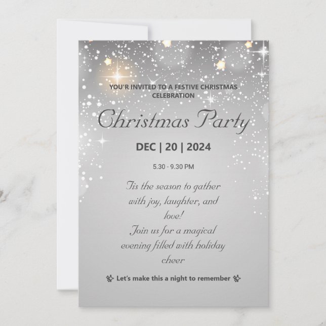Modern Silver Christmas Party with Sparkling Light Invitation (Front)