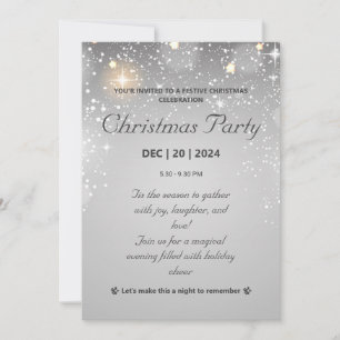 Modern Silver Christmas Party with Sparkling Light Invitation