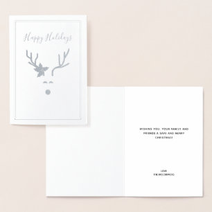 Modern Silver Christmas Reindeer Happy Holidays  Foil Card