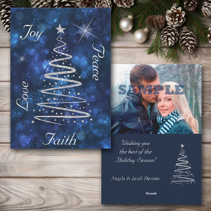 Modern Silver Christmas Tree Blue Photo Template