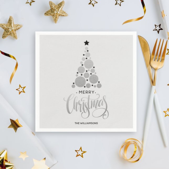 Modern Silver Christmas Tree Holiday Napkins (Creator Uploaded)