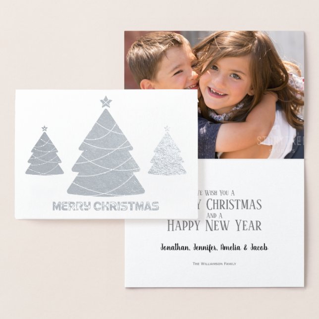 Modern Silver Christmas Tree Holiday Photo Card (Display)