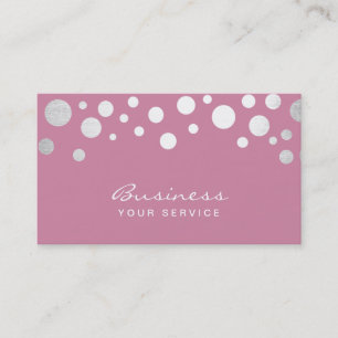 Modern Silver Confetti Dots Girly Pink Business Card