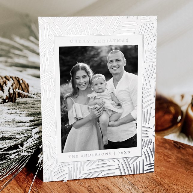Modern Silver Dashed Photo Foil Holiday Card (Creator Uploaded)