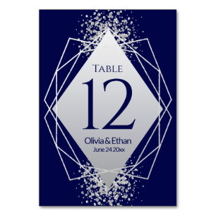 Modern Silver Diamond Glitter on Royal Blue Table Number