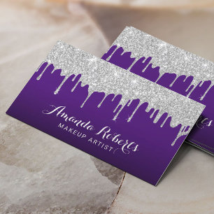 Modern Silver Drips Elegant Purple Salon Spa Business Card