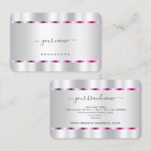Modern Silver Effect with Chic Pink Purple Stripes Business Card