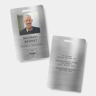 Modern Silver Employee Photo ID  Badge