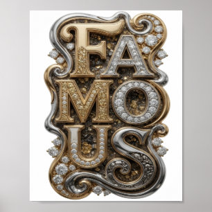Modern Silver FAMOUS 3D Text Art Poster