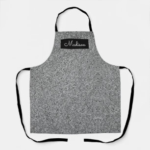 Modern Silver Faux Glitter Sparkle Personalized Apron