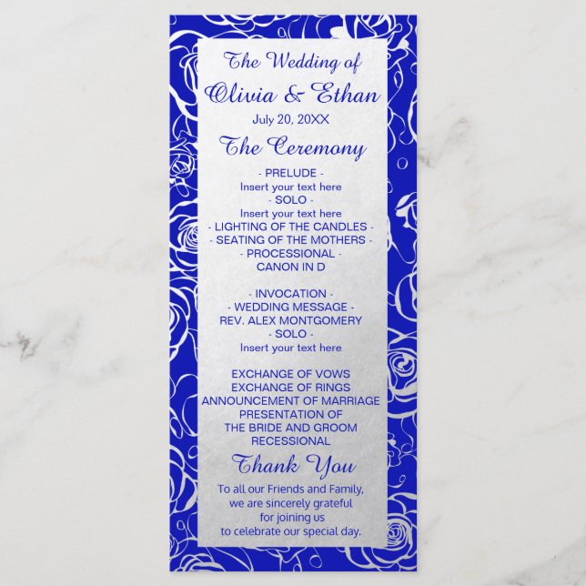 Modern Silver Floral on Royal Blue Program (Front)