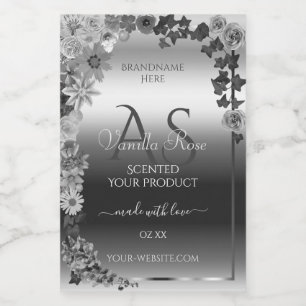 Modern Silver Floral Product Labels with Monogram