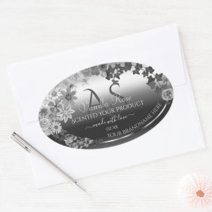 Modern Silver Floral Product Labels with Monogram