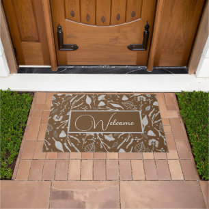 Modern Silver Floral Trendy Brown Personalised Doormat