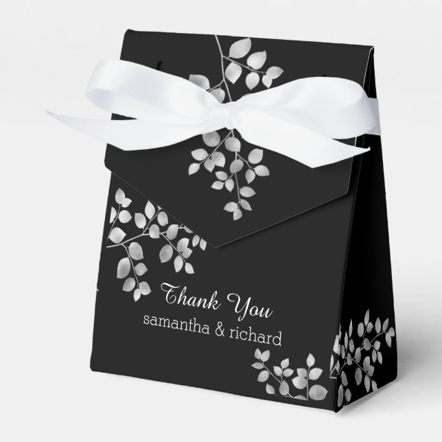 Modern Silver Floral Wedding Favours Box (Front Side)