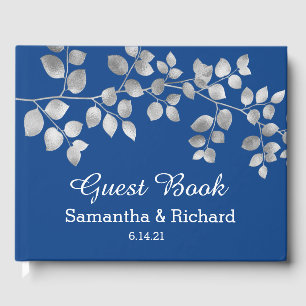 Modern Silver Floral Wedding Guest Book