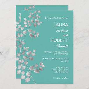 Modern Silver Floral Wedding Invitation