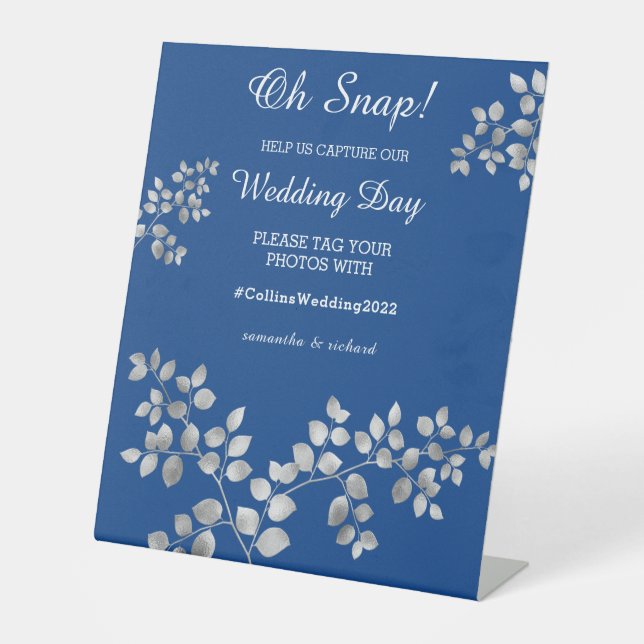 Modern Silver Floral Wedding Pedestal Sign (Front)