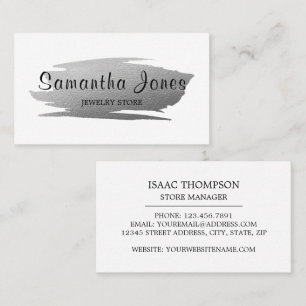 Modern Silver Foil Brushstroke, Jeweler Business Card