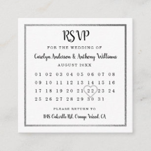 Modern Silver Foil Calendar RSVP Enclosure Card