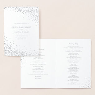 Modern Silver Foil Confetti Dots Wedding Programs Card
