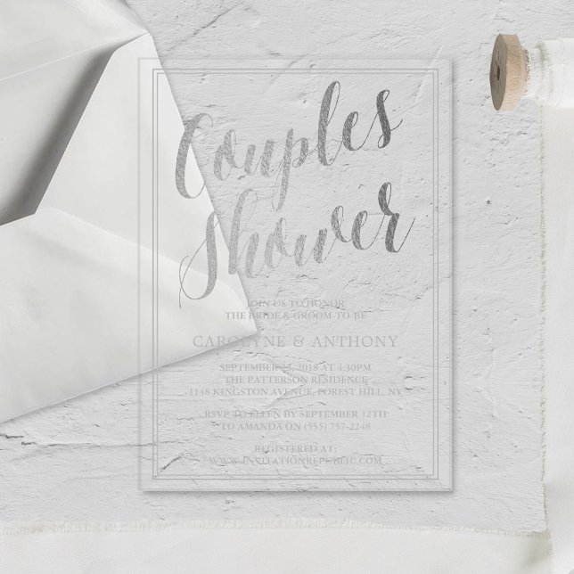 Modern Silver Foil Effect Couples Wedding Shower Acrylic Invitations (Creator Uploaded)