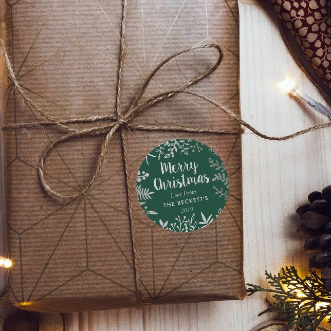 Modern Silver Foil Foliage Christmas Classic Round Sticker (Creator Uploaded)