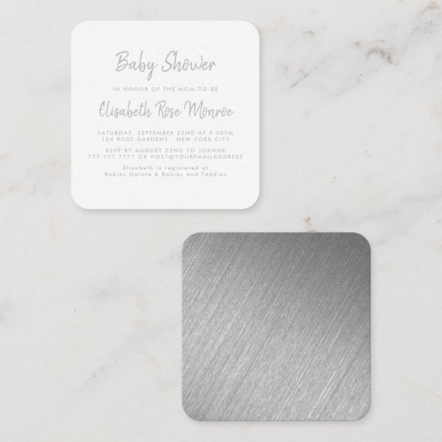 Modern Silver Foil & Script Baby Shower Ticket (Front/Back)