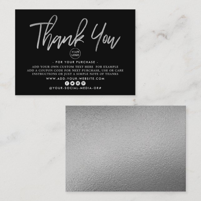 Modern Silver Foil Script Business Thank You Enclosure Card (Front/Back)