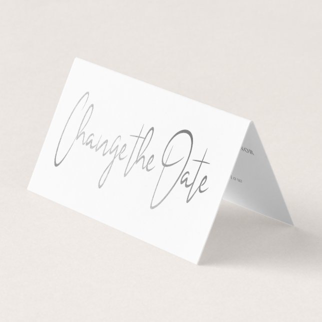 Modern Silver Foil Script Change The Date Card (Front)