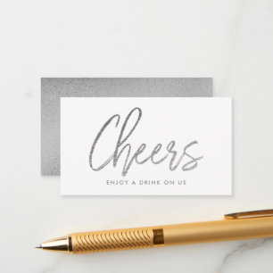 Modern Silver Foil Script "Cheers" Drink Ticket Enclosure Card