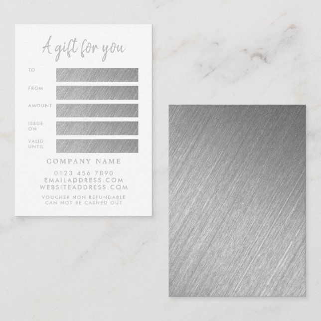 Modern Silver Foil Script Gift Certificate Cards (Front/Back)