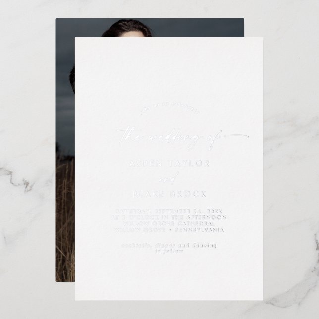 Modern Silver Foil Script Photo Wedding (Front/Back)