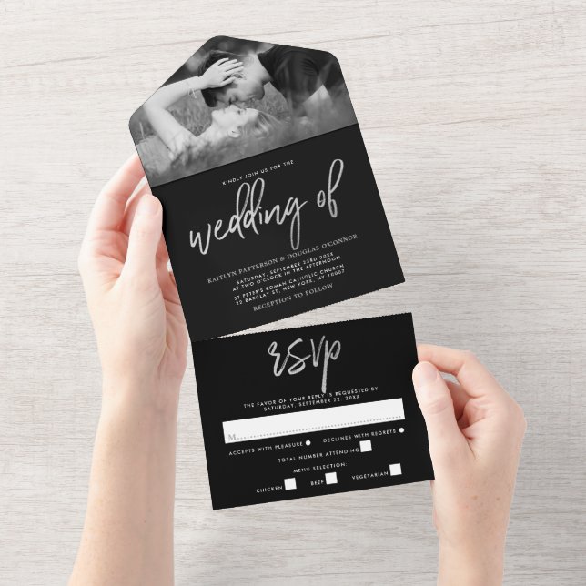 Modern Silver Foil Script Wedding All In One Invitation (Tearaway)