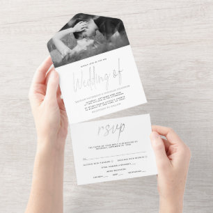 Modern Silver Foil Script Wedding All In One Invitation