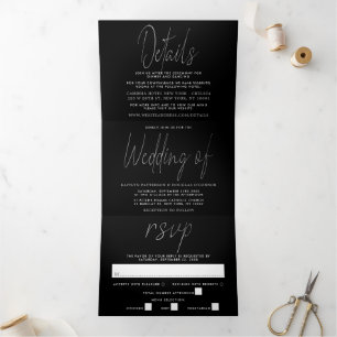 Modern Silver Foil Script Wedding Suite Tri-Fold Invitation