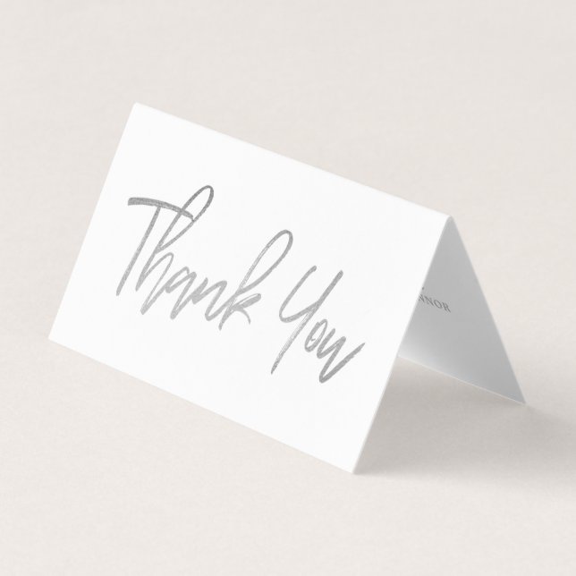 Modern Silver Foil Script Wedding Thank You Card (Front)