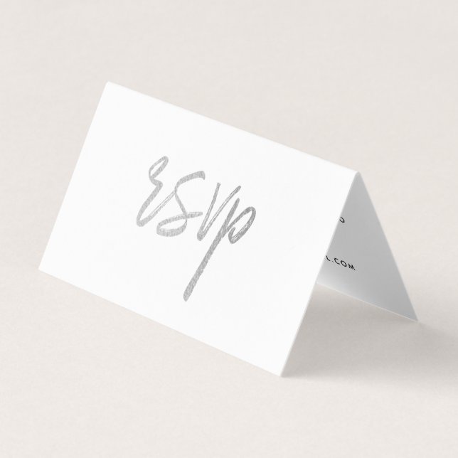 Modern Silver Foil Script with Photo RSVP Card (Front)