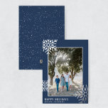 Modern Silver Foil Snowflake Photo Holiday Card<br><div class="desc">This modern holiday card features a minimalist design,  simple font,  and real silver foil. Replace the photo on the front with your own. The back is white snowfall (not real silver foil). Check out other items in the "Holidays" collection.</div>