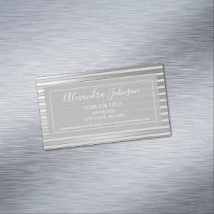 Modern Silver Foil Striped Professional Magnetic Business Card