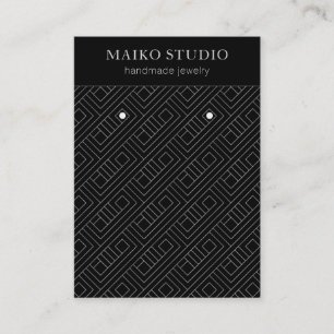Modern Silver Geometric Black Earring Display Business Card