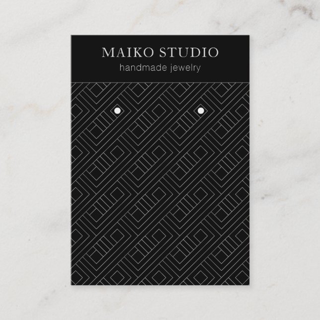 Modern Silver Geometric Black Earring Display Business Card (Front)