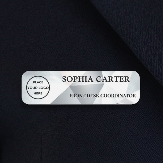 Modern Silver Geometric Name Badge Custom (Creator Uploaded)
