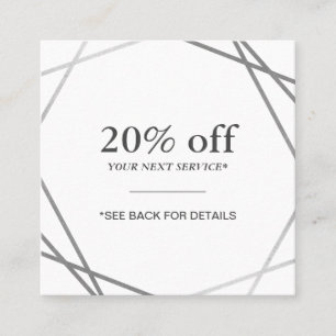 Modern Silver Geometric Pattern Discount Coupon Square Business Card
