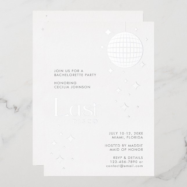 Modern Silver Glam "Last Disco" Bachelorette (Front/Back)