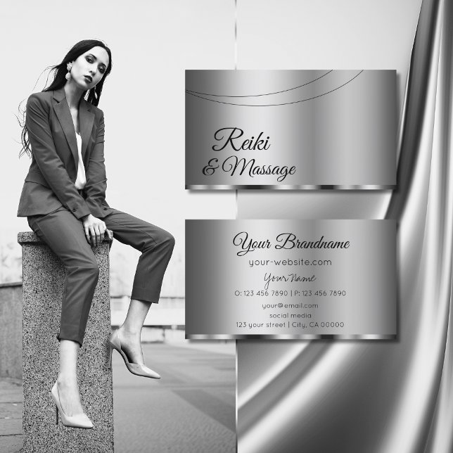 Modern Silver Glamourous Professional and Simple Business Card (Creator Uploaded)