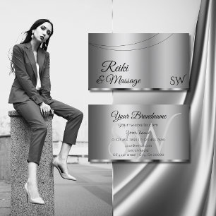 Modern Silver Glamourous with Initials Stylish Business Card