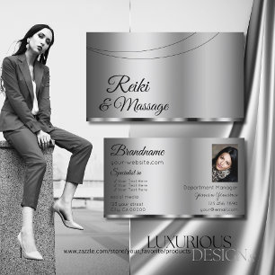 Modern Silver Glamourous with Photo Professional Business Card