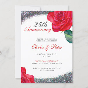 Modern Silver Glitter 25th Wedding Anniversary Invitation